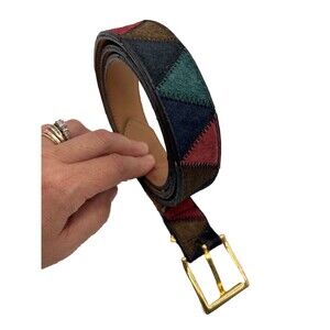 Vtg 90s Suede Patchwork Belt size XL, VGUC Leather Retro Black Red Green 42”